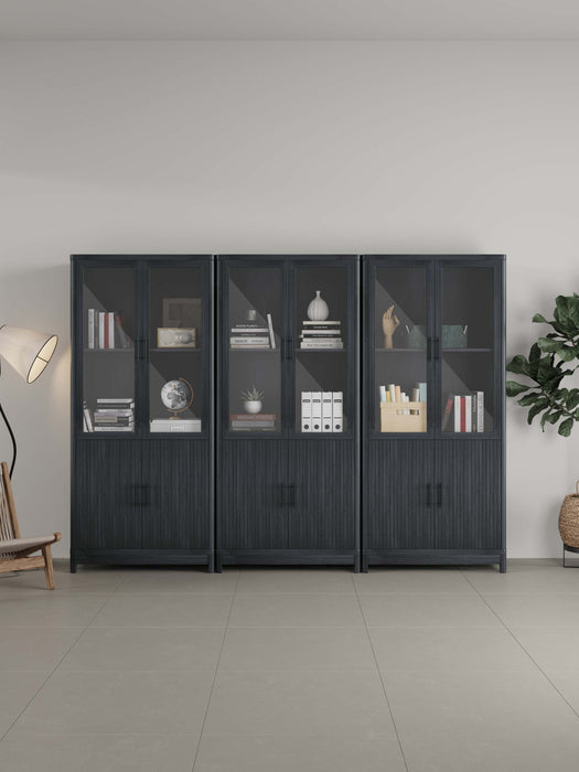 Armoire bibliotheque Jodie style milieu du siecle 79 cm en gris charbon (6 etageres) – Lot de 3