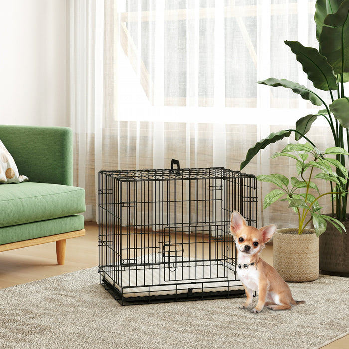 Cage pour chien 60 cm, kennel pliable en metal avec 2 portes, coussin