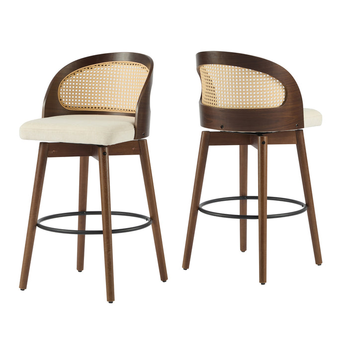 Calvin – Lot de 2 tabourets de bar de hauteur comptoir pivotants pour interieur avec dossier ergonomique, finition noyer