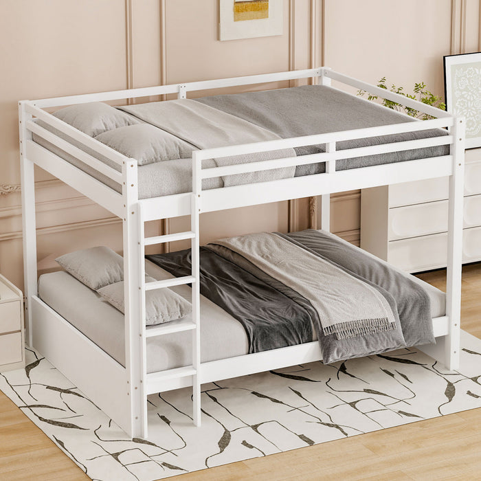 Lit superpose Ethan en bois massif format Queen avec echelle, gain de place, blanc