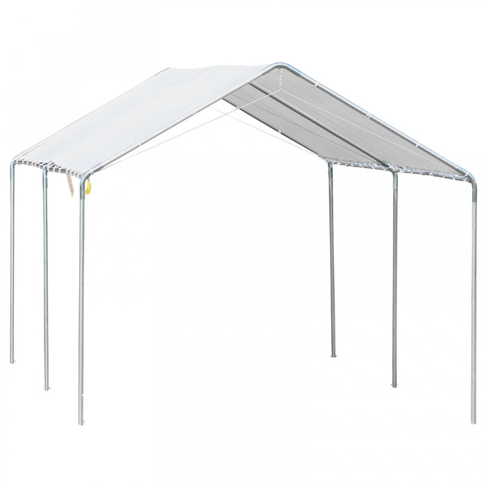 Outsunny 10' x 20' Auvent de voiture galvanisé robuste avec kit d’ancrage inclus, 3 câbles en acier renforcé, blanc