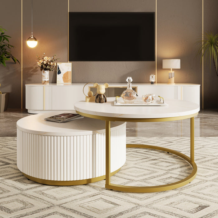 Table Basse Gigogne Moderne Sophia De 27,6\" Avec Tiroir De Rangement, Blanche