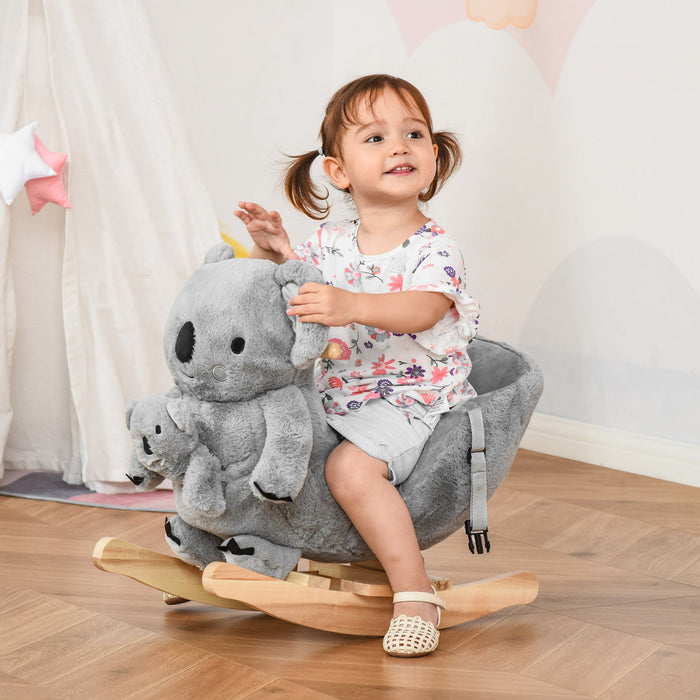Qaba Porteur En Peluche Pour Enfants Cheval A Bascule En Forme De Koala Jouet A Bascule En Peluche Avec Poupee Gantee Sons Realistes Pour Enfant 18-36 Mois Gris