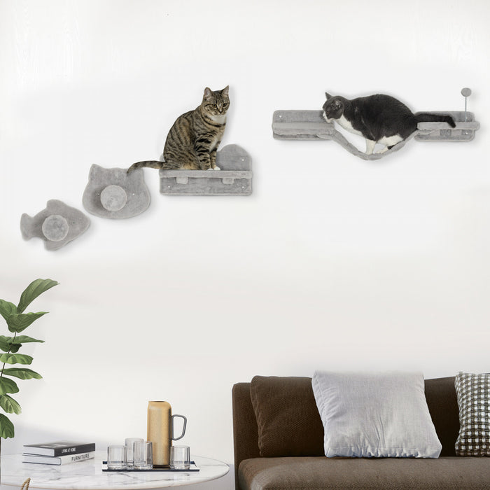 4 Pieces Etageres Murales Pour Chat Avec Marches, Griffoirs