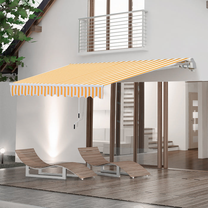 Outsunny 10x8 Pieds Auvent De Terrasse Retractable Manuel Resistant A L'eau Pare-soleil Exterieur Pont Fenetre Porte Auvent Abri Cadre En Aluminium Orange