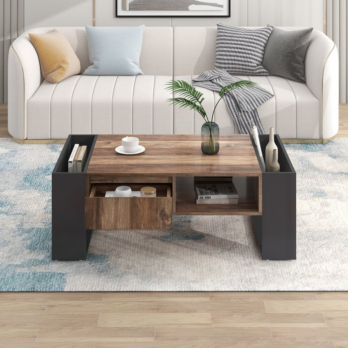 Table Basse Kay Avec Tiroir Sans Poignee Et Double Rangement, Gris