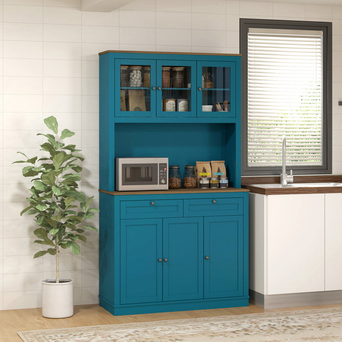 HOMCOM Armoire de Cuisine 71\", Buffet avec Espace Micro-ondes, Bleu fonce