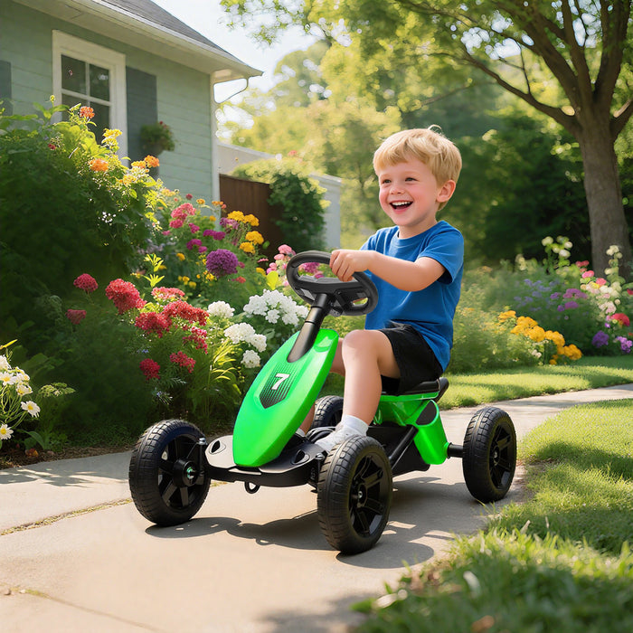 Qaba Kart A Pedales Pour Enfants 2 A 5 Ans Avec Roues Eva Silencieuses Vert