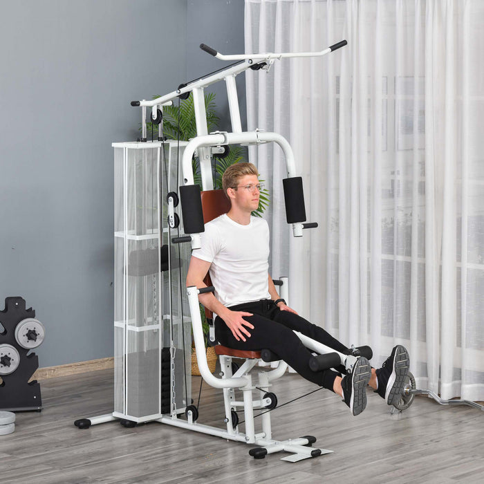 Soozier Equipement De Gym Multifonction Avec Pile De Poids De 100 Lb, Blanc