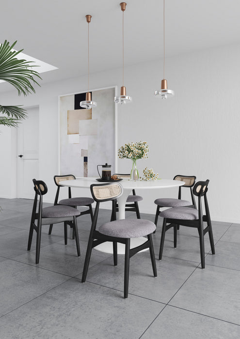 Chaise de salle a manger Colbert Industry Chic a dossier cannage en bois et assise rembourree, noir et gris - Lot de 4