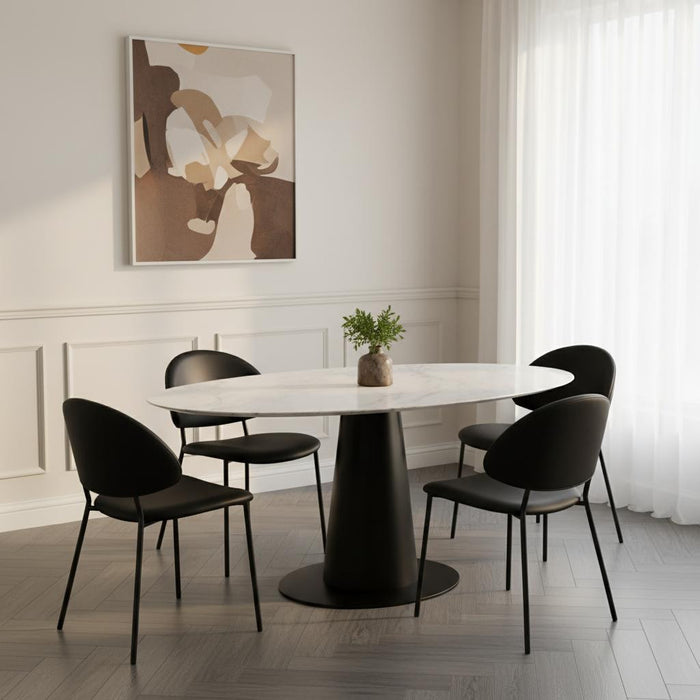 Chaise laterale contemporaine moderne en cuir vegetalien et metal Haven, noire - Lot de 4