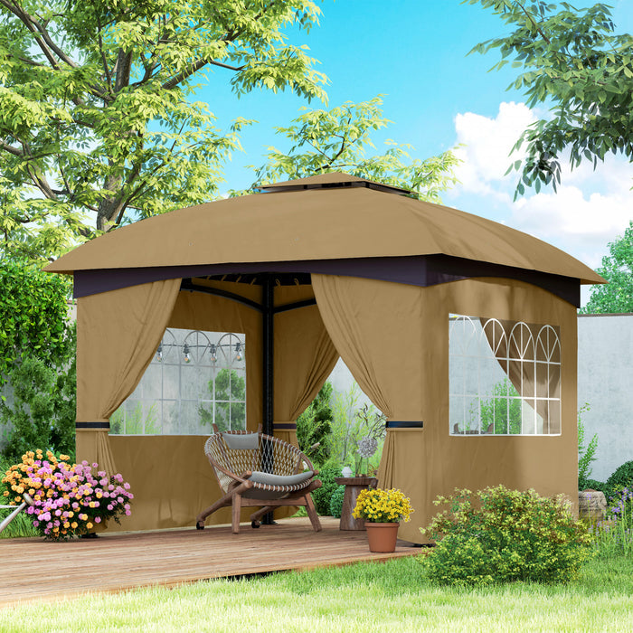 Outsunny Tonnelle D'exterieur 11 x 11 pi avec Rideaux, Fenetres, Beige