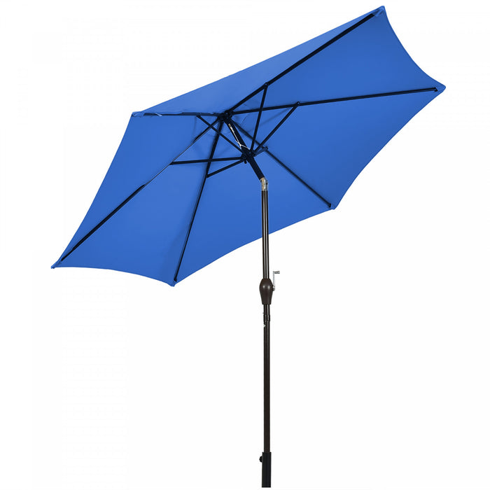 Costway Parasol de table de marche exterieur de 9 pieds avec bouton poussoir, inclinaison, manivelle, levage, bleu