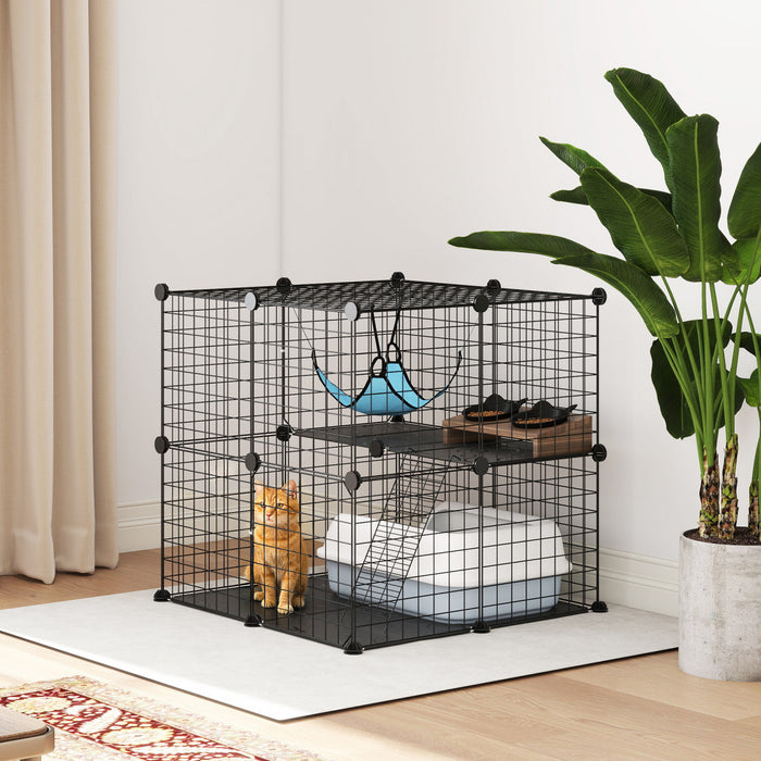 PawHut Enclos pour Chat 2 Niveaux, Design DIY