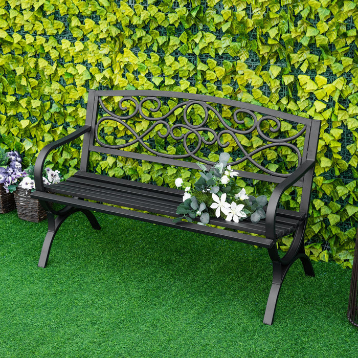 Banc d'exterieur 2 places Outsunny, canape deux places avec accoudoirs, noir