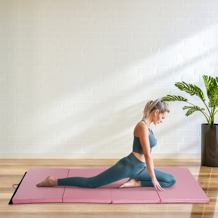 Soozier 4pix6pix2pouce Pu Cuir Gymnastique Culbutage Tapis De Gym Arts Pliant Yoga Exercice Tampon 4 Panneaux (rose Clair)