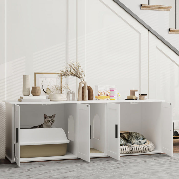 Cat Litter Box Enclosure With Double Room, Scratching Mat