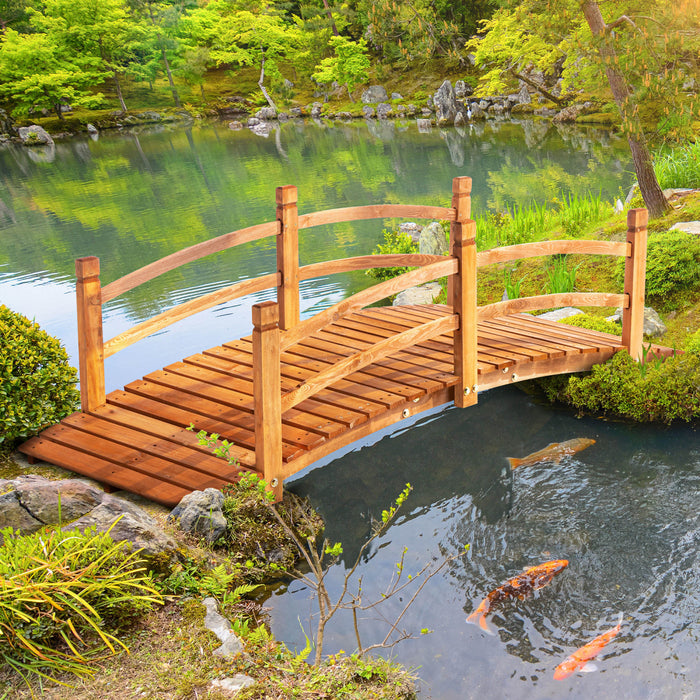 Outsunny Pont De Jardin En Bois De 6 Ft Passerelle En Arc Classique Avec Garde-corps Pour Passerelle De Bassin De Ruisseau Orange