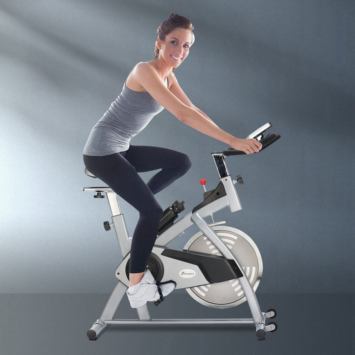 Soozier Velo D'exercice Vertical, Machine De Fitness A Domicile, Equipement Avec Support De Bouteille De Moniteur Lcd A Resistance Reglable, Argent