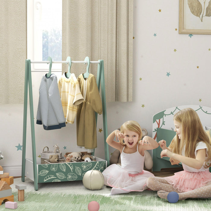 Qaba Portant a vetements pour enfants avec rangement et cintres, vert