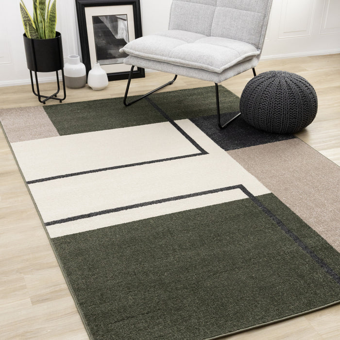 Carpette moderne Marley verte, grise et blanche à motif géométrique - 7 pi 10 po x 10 pi 6 po