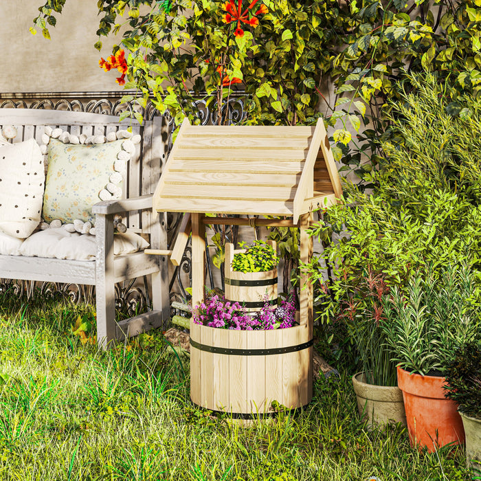 Outsunny Puits a Souhaits Exterieur en Bois avec Seau Suspendu, Naturel