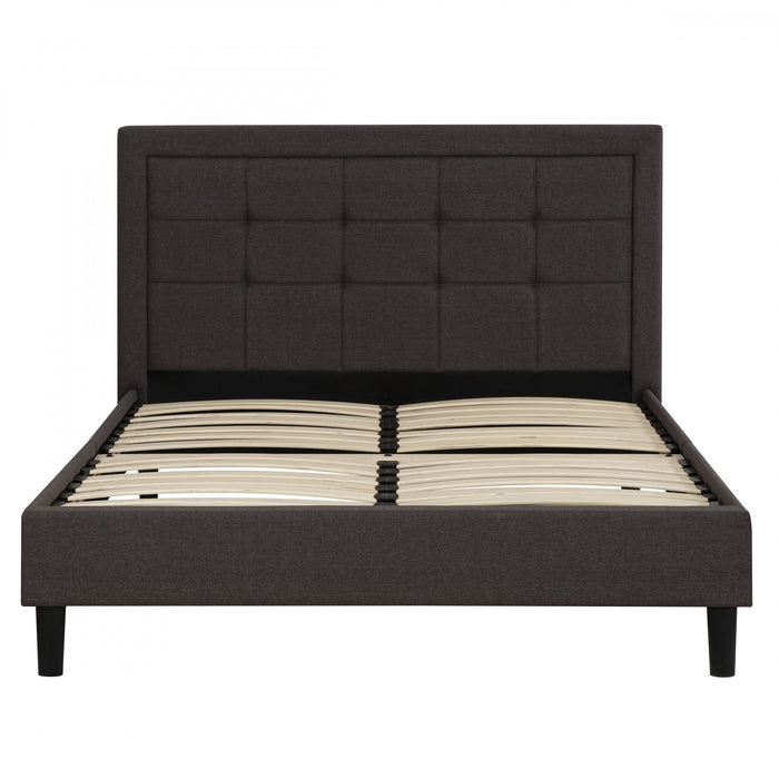 Lit plateforme Linden rembourre avec tete de lit capitonnee - Tres grand