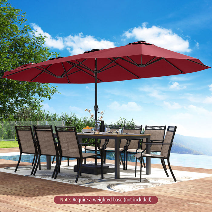 Costway Parasol de patio extra-large de 15,5 pieds avec lumieres solaires LED et 12 baleines robustes rouge