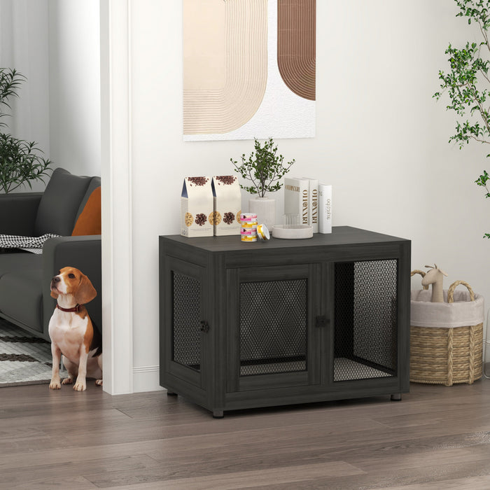 Pawhut Table D'extremite De Caisse, Meubles De Caisse Pour Chien A Double Porte Pour Grands Chiens Moyens Petits, Chenil Pour Animaux De Compagnie En Fil De Bois Pour Usage Interieur, Noir