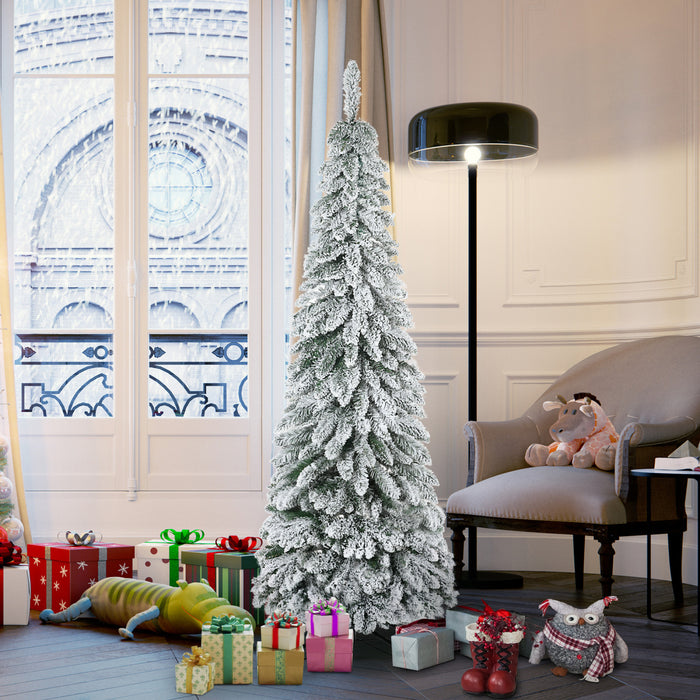 Homcom Sapin De Noel Fin Artificiel De 6 Pi Avec Base En Acier Et Neige