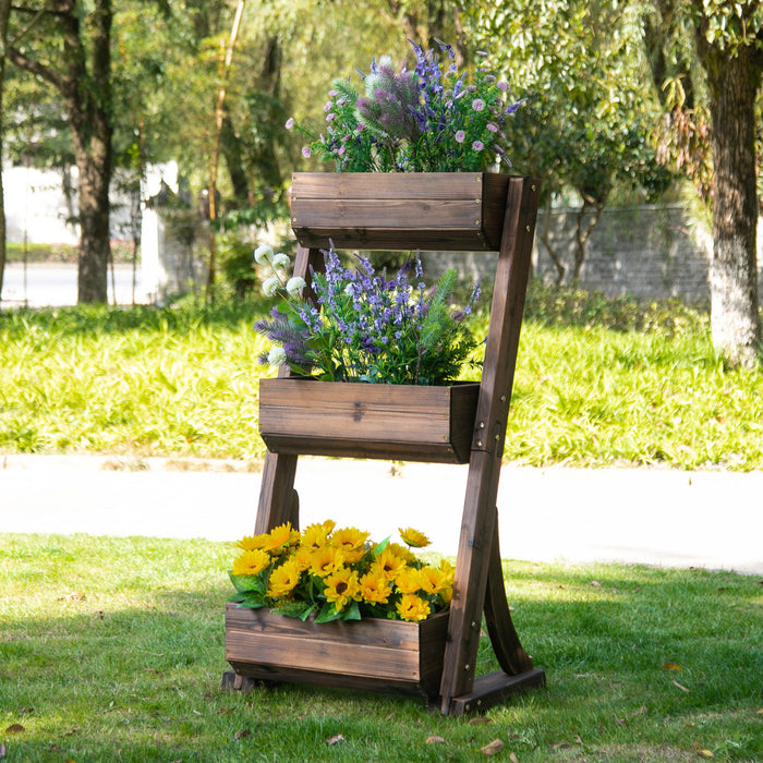 Lit De Jardin Sureleve A 3 Niveaux Outsunny Supports De Pots De Fleurs En Bois D'exterieur Autoportants Verticaux