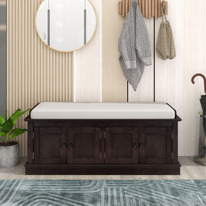 Daniel Banc De Rangement En Bois Massif Avec Armoire A Chaussures A 4 Portes Et Etageres Reglables, Finition Espresso