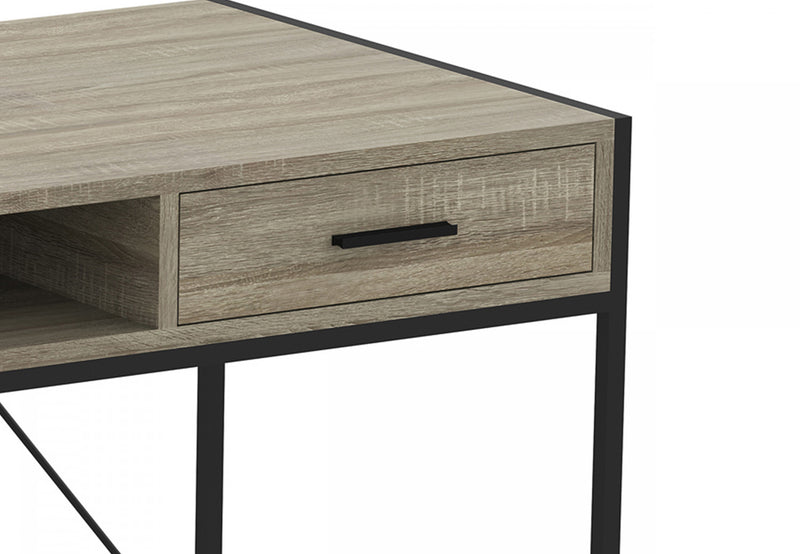 Bureau d’ordinateur de 48 po avec 2 tiroirs et 1 tablette - taupe foncé avec base en métal noir