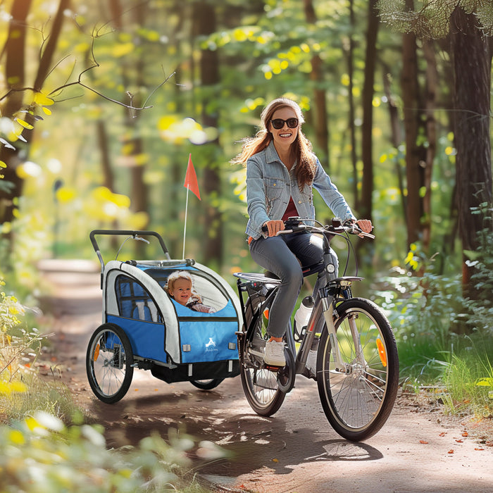 Aosom Remorque velo 2 en 1 pour enfants, porte-bebe pliable, bleu