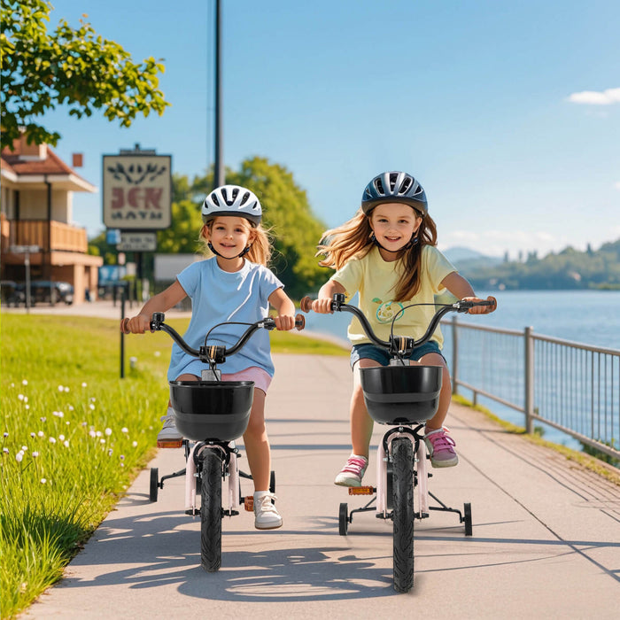 Costway 16\" Velo Pour Enfants Avec Roues D'entrainement Guidon Reglable Et Frein A Main De Siege Rose