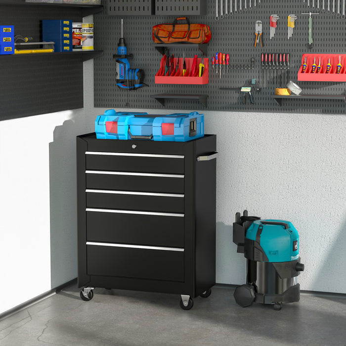 Homcom Coffre A Outils Roulant 5 Tiroirs Verrouillable Pour Garage
