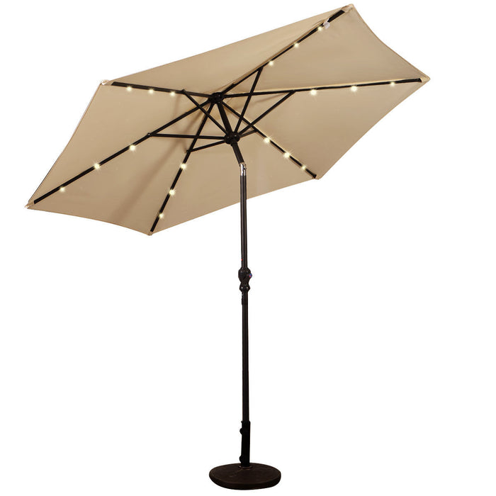 Costway Parasol solaire de patio 9FT avec LED, acier, inclinaison avec manivelle, exterieur