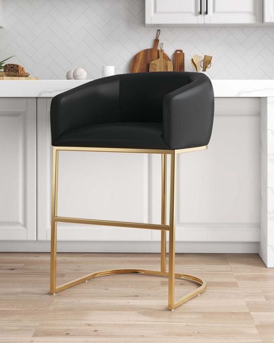 Tabouret de bar rembourre en metal noir style mid-century modern Louvre