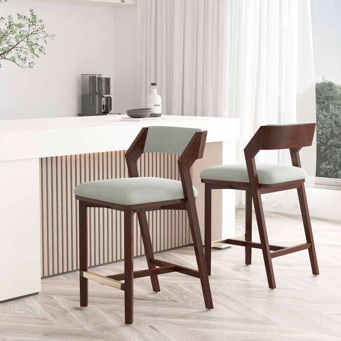 Tabouret de comptoir moderne Patricia en bois et tissu, blanc glacier - Lot de 2