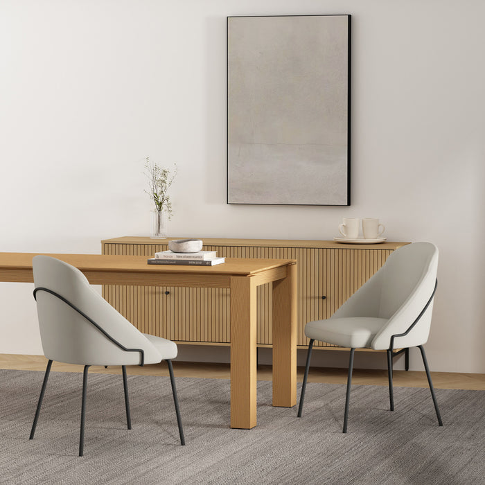 Chaise de salle a manger moderne Gracie en cuir vegetalien et metal, gris pierre et noir - Lot de 2