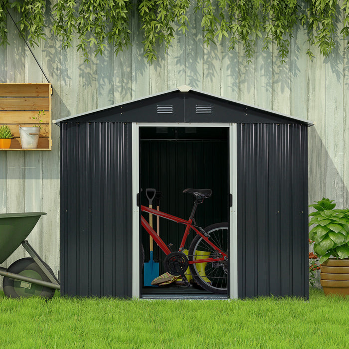 Outsunny Remise De Rangement Exterieure 8'x6' Avec Portes Coulissantes Gris
