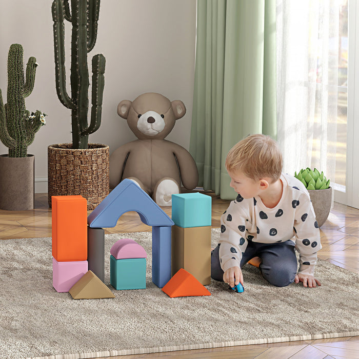 Qaba Equipement De Jeu Doux Pour Enfants, 11 Pieces, Jouets D'escalade, Blocs D'escalade Doux Pour Le Developpement Des Enfants Et L'education Des Couleurs, Couleur Claire