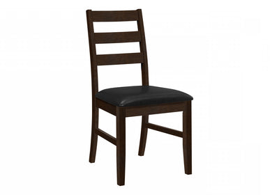 Dining Chair Set of 2 Kitchen Dining Room Brown Leather-Look Brown Solid Wood Transitional|Ensemble de 2 chaises de salle à manger de style transitionnel avec apparence cuir brun et bois massif brun pour la cuisine et la salle à manger