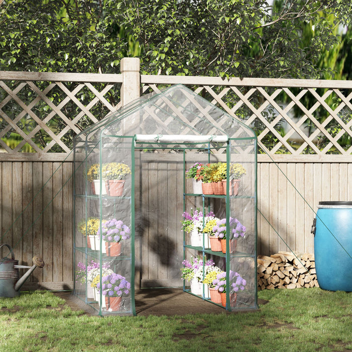 Outsunny 56\" X 56\" X 77\" Serre De Plantes Portable Jardin De Graines De Fleurs Maison Chaude 8 Etageres De Croissance Des Plantes D'exterieur Housse En Pvc Transparent