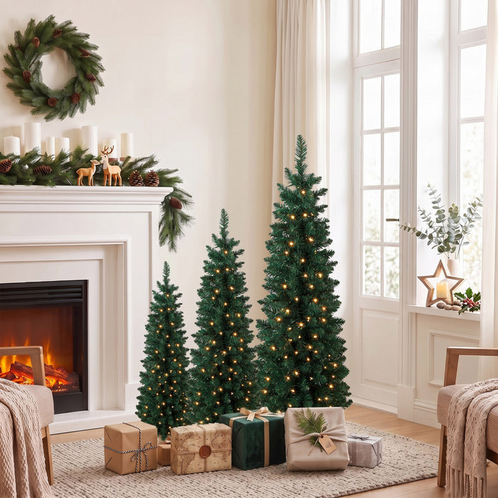 HOMCOM Lot de 3 sapins de Noel artificiels slim, branches en PVC, 90/120/150 cm, vert