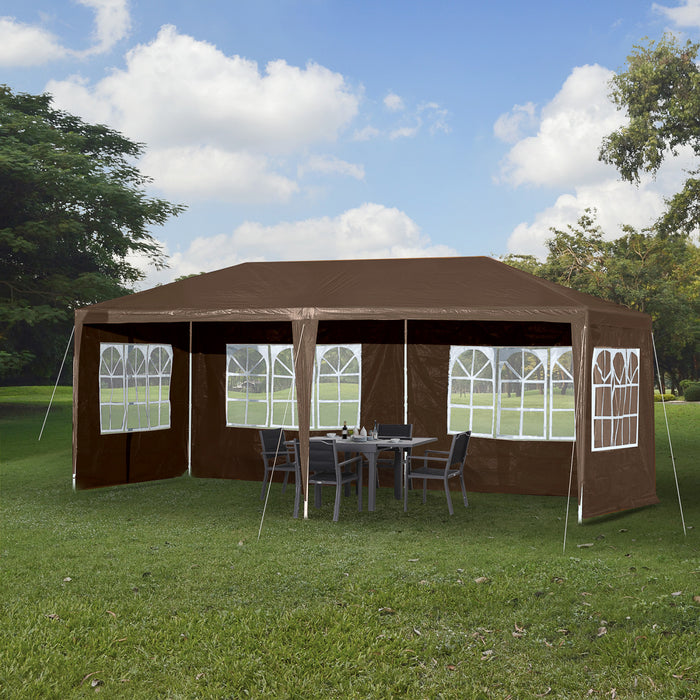 Outsunny 10' X 20' Gazebo Tente De Fete Avec 4 Parois Laterales De Fenetre Amovibles Pour Evenement Exterieur Avec Cordes A Vent Et Piquets De Sol Cafe