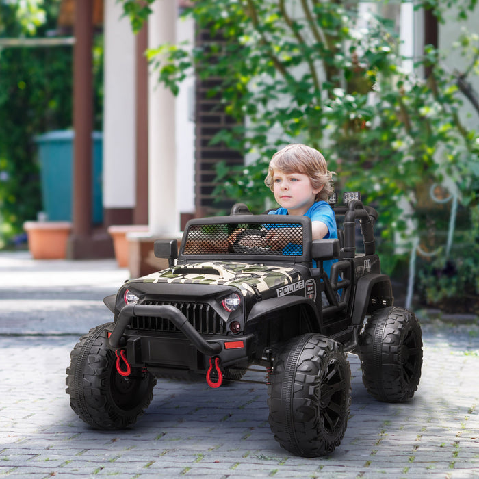 Aosom Voiture Electrique 12v Pour Enfants A Piles Sur Voiture De Police 2 Places Vus Camion Jouet Avec Telecommande Parentale Bluetooth, Camouflage