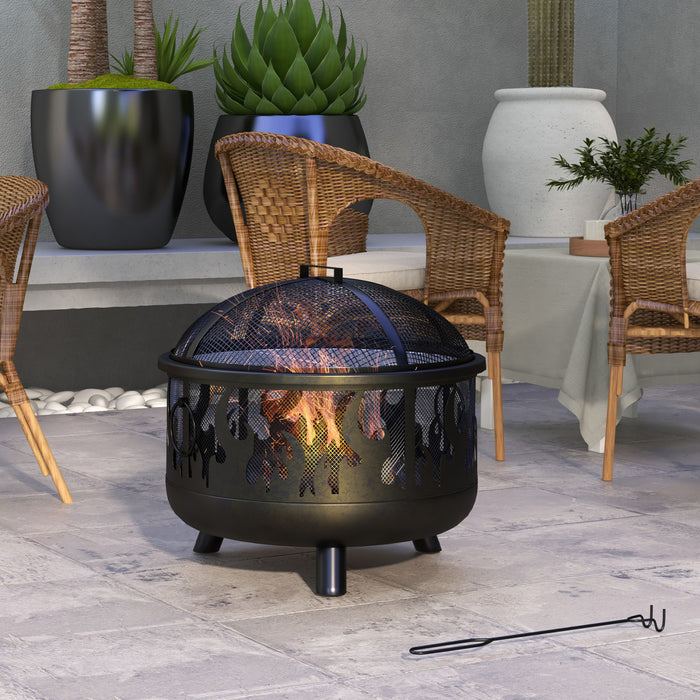 Outsunny Foyer Exterieur Rond De 24 Po, Foyer 2 En 1 Avec Couvercle, Grill