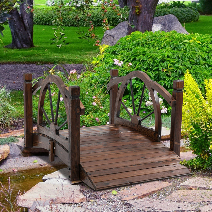 Outsunny Pont De Jardin En Bois, Passerelle Decorative Avec Garde-corps