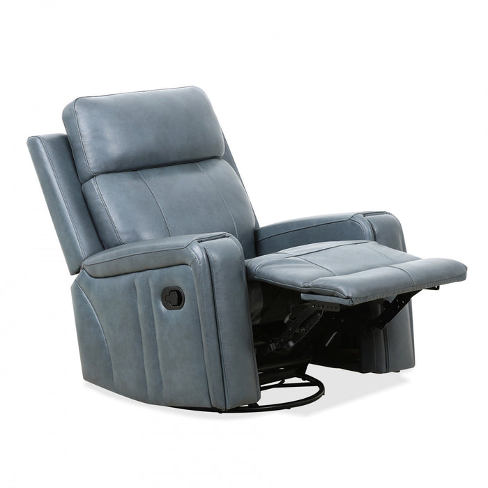 Fauteuil inclinable pivotant a mouvement coulissant Bellamy de 37 po en cuir assorti - Bleu